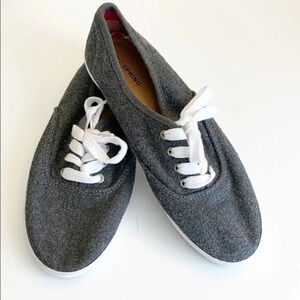 Gray Canvas knit Top Flat Sneakers